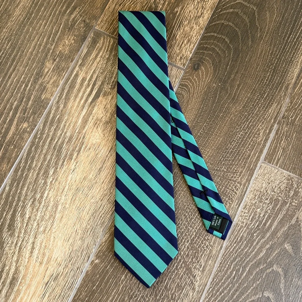J.Crew Factory Men’s 100% Silk Striped Green/Navy Tie
